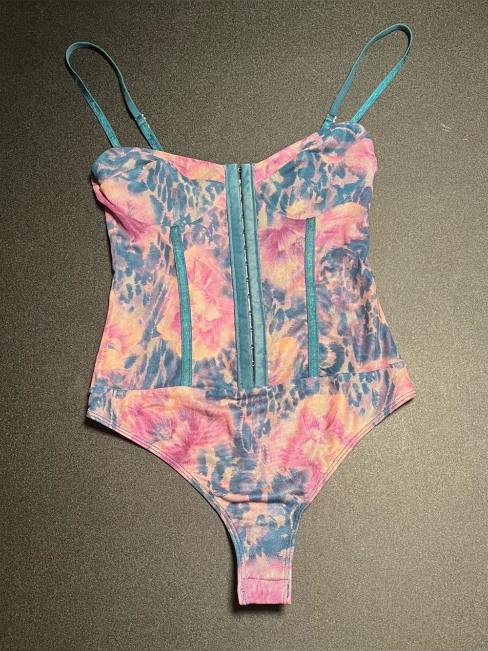 Free People Night Rhythm Floral Body Suit Boho Deep Lagoon XS
